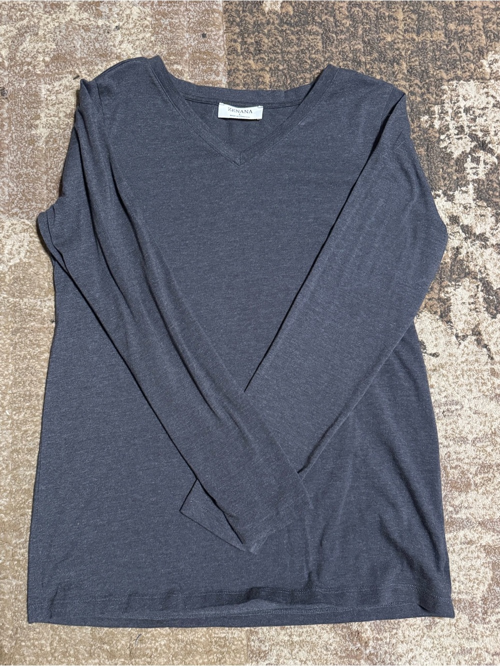 Zenana Lightweight Long Sleeve V-Neck Top in Charcoal